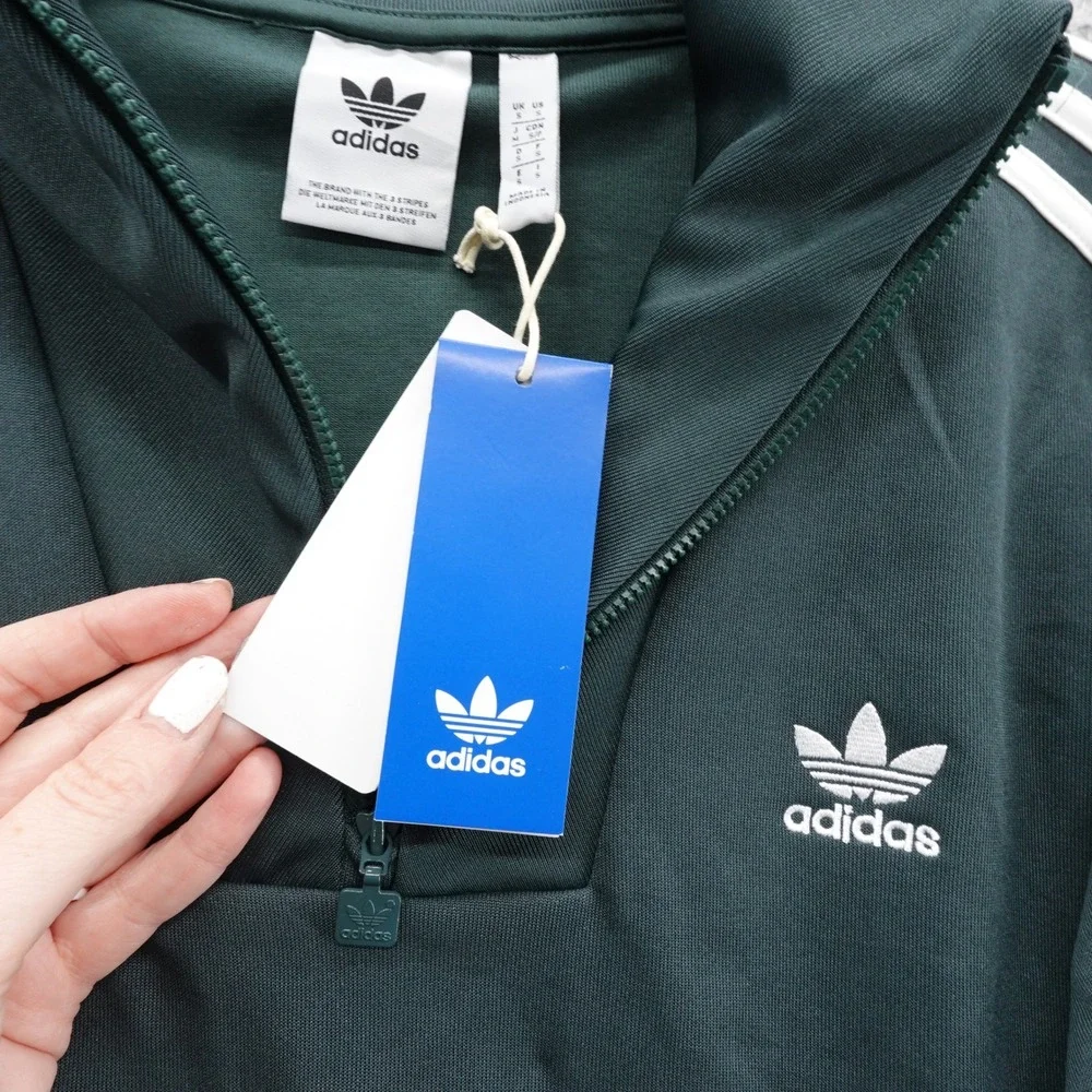 Adidas Originals Funnel Neck Track Top Mens Small Green White 1/4 Zip Pullover